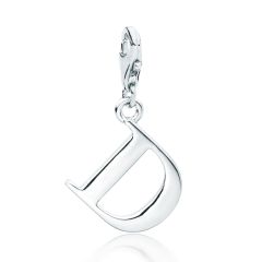 Letter D Initial Charm Rhodium Plated