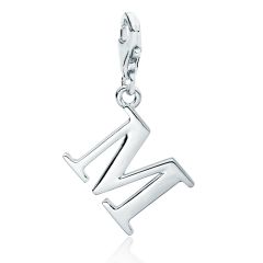 Letter M Initial Charm Rhodium Plated