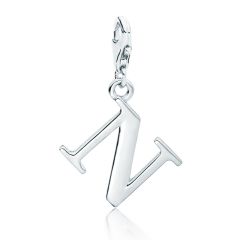 Letter N Initial Charm Rhodium Plated