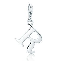 Letter R Initial Charm Rhodium Plated