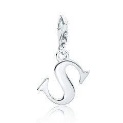 Letter S Initial Charm Rhodium Plated