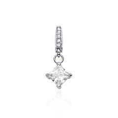 Affinity Square Solitaire CZ Charm Rhodium Plated