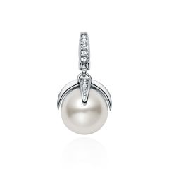 Affinity Regal Drop Pearl Charm with White Crystal Pearl Rhodium Plated