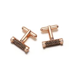 Pave Crosspiece Cufflinks with Jet Black Swarovski Crystals Rose Gold Plated