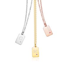 Personalised Rectangle Tag Necklace in Sterling Silver with Birthstones