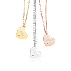 Personalised Side Heart Tag Necklace in Sterling Silver with Birthstones