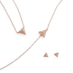 SS Triangle with CZ Pyramid Set Rose Gold Plated