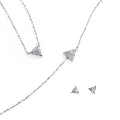 SS Triangle with CZ Pyramid Set Rhodium Plated