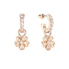 Cherry Blossom Flower Hoop Earrings Clear Crystals Pave Rose Gold Plated