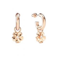 Cherry Blossom Flower Hoop Earrings Clear Crystals Rose Gold Plated