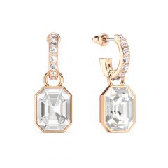Octagon Drop Earrings Clear Crystals Rose Gold Plated