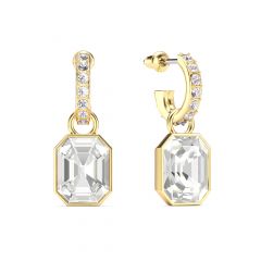Octagon Drop Earrings Clear Crystals Gold Plated