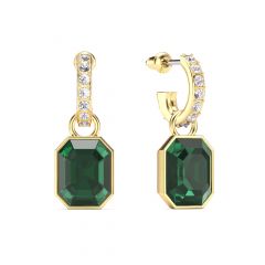 Octagon Drop Earrings Emerald Crystals Gold Plated