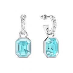 Octagon Drop Earrings Light Turquoise Crystals Rhodium Plated