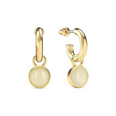 Round Cabochon Amazonite Drop Earrings Gold Plated