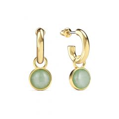 Round Cabochon Green Aventurine Drop Earrings Gold Plated