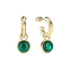 Round Cabochon Green Onyx Drop Earrings Gold Plated