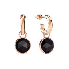 Round Rose Cut Black Onyx Drop Earrings Rose Gold Plated