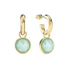 Round Rose Cut Green Aventurine Drop Earrings Gold Plated