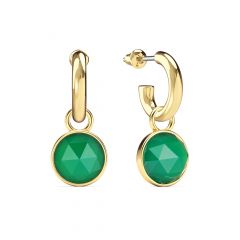 Round Rose Cut Green Onyx Drop Earrings Gold Plated