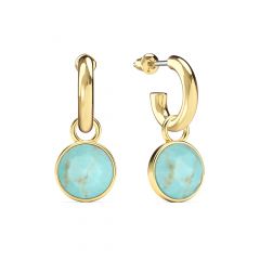 Round Rose Cut Turquoise Drop Earrings Gold Plated