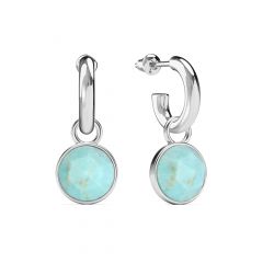 Round Rose Cut Turquoise Drop Earrings Rhodium Plated