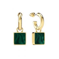 Square Malachite Drop Earrings Gold Plated