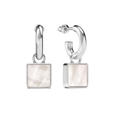 Square Mother of Pearl Drop Earrings Rhodium Plated