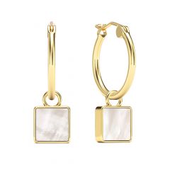 Square Mother of Pearl 18mm Hoop Drop Earrings Gold Plated