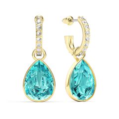 Statement Teardrop Light Turquoise Crystals Drop Earrings Gold Plated