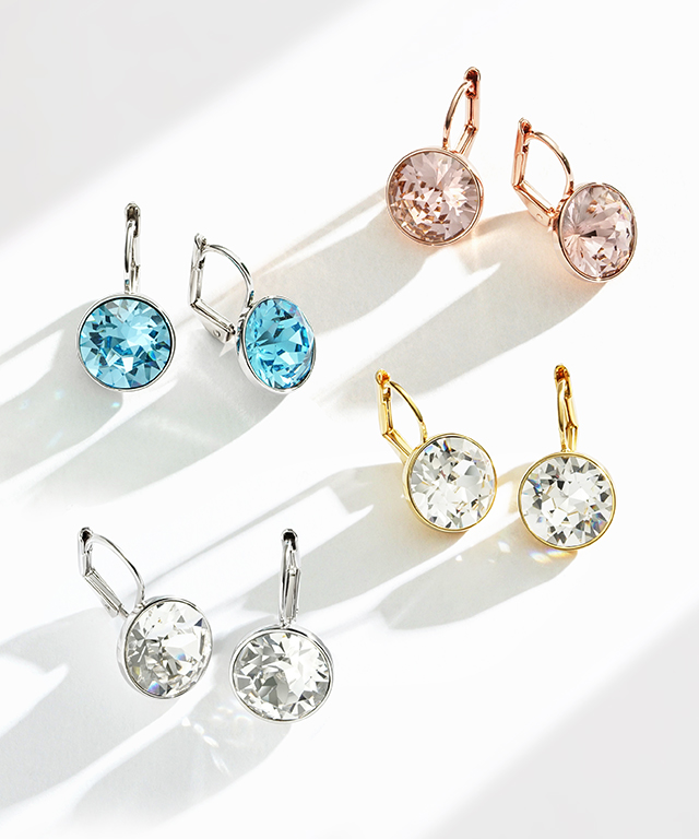Bella V drop earrings, Round cut, Grey, Rose gold-tone plated | Swarovski